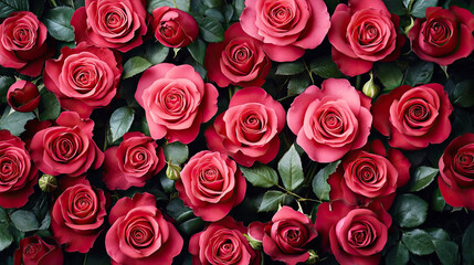 Obraz premium Red Roses Background, top view, Valentine's Day concept