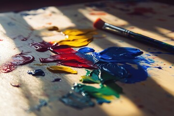 Fototapeta premium Colorful Acrylic Paints On A Wooden Palette