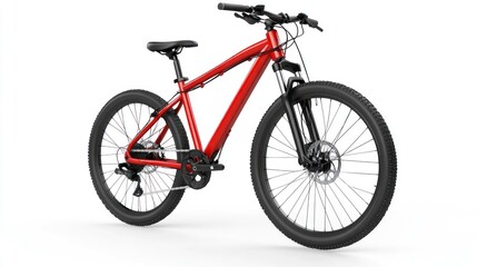 Fototapeta premium Red mountain bike with suspension fork isolated on white.