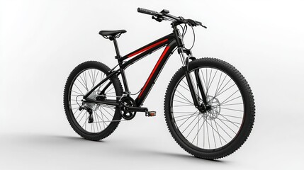 Fototapeta premium Black mountain bike with red accents on white background.