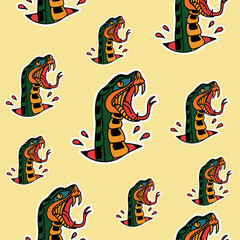 illustration pattern snake coming out of the skin old school, colorful