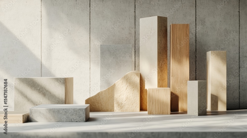 Aufkleber various construction materials arranged on a surface showcasing design and architecture concepts. ge