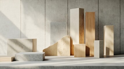 Various construction materials arranged on a surface showcasing design and architecture concepts. Generative AI