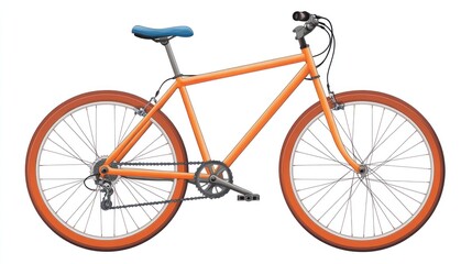 Fototapeta premium Orange hybrid bicycle with blue seat.