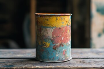 Naklejka premium A Multicolored Paint Spattered Metal Container