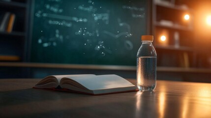 Study Essentials: Notebook and Water Bottle on Desk. Generative AI