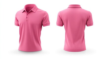 Pink polo shirt mockup, front and back view, isolated on white background.