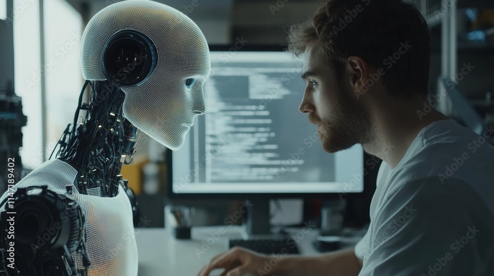 Leinwandbilder Collaboration between human and AI enhances productivity in a modern workspace. Generative AI