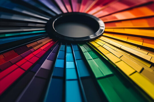 A circular array of color samples showcases a stunning gradient from bright to muted hues