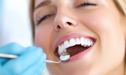 Fototapeta premium Happy woman receiving dental check-up.