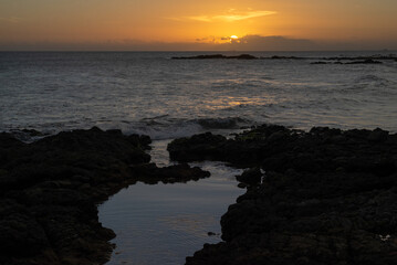 Beautiful and romantic orange sunset over the sea. Preserved environment.