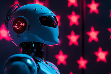 Futuristic Robot Profile with Glowing Stars Background