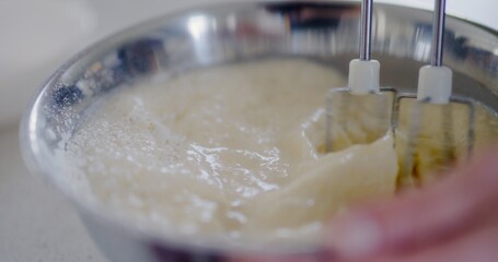 Close-Up of Working Mixer Mixing Pancake Batter