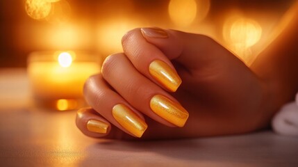 Golden Nails with a Marble Pattern in Luxury Spa Setting. Generative AI