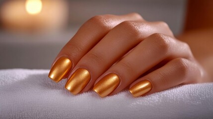 Golden Nails with Luxurious Spa Ambience. Generative AI