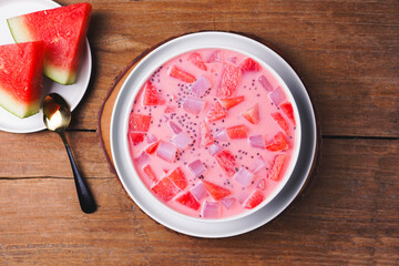Indian watermelon ice, a viral drink among Indian fans. Indonesian street food.