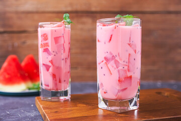 Indian watermelon ice, a viral drink among Indian fans. Indonesian street food.