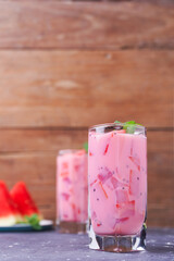 Indian watermelon ice, a viral drink among Indian fans. Indonesian street food.