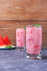Indian watermelon ice, a viral drink among Indian fans. Indonesian street food.