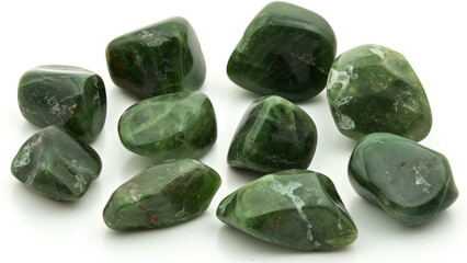 Polished green stones isolated on white background