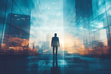 Businessman in modern city. Concept of leadership, success, and ambition.