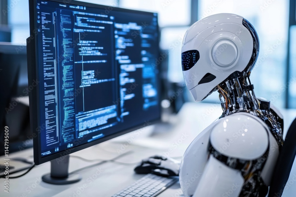 Fototapete collaboration between human and ai in a modern workspace during daylight hours. generative ai