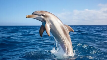 Naklejka premium Dolphin leaping from ocean water.