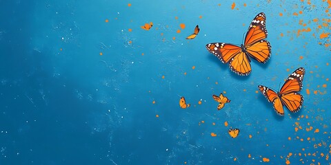 Monarch Butterflies on a Blue Textured Background
