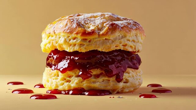 A buttery scone with a tangy raspberry jam filling mirroring the strong flavor of the up and down quarks in a proton.