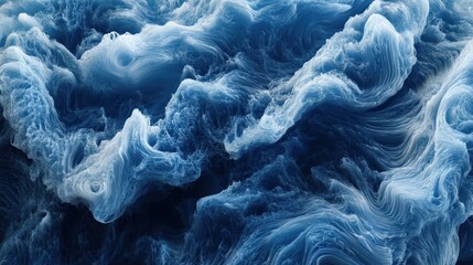 Abstract blue and white swirling pattern resembling clouds or water.