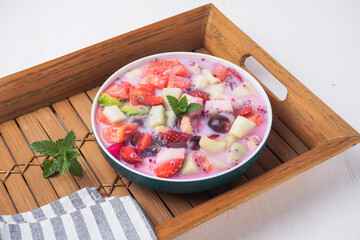 Fruit soap is a typical Indonesian drink, widely sold during the fasting month (Ramadan). Indonesian street food.