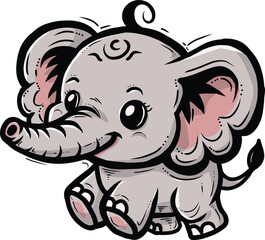 Cute Cartoon Illustration of An Elephant
