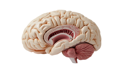 A detailed human brain model isolated on white background 