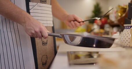 Flipping Pancake in Pan Close-Up on Pan
