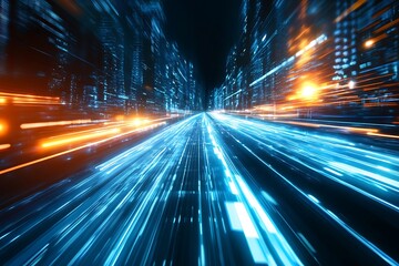 Obraz premium Futuristic Cityscape with Speed and Light Streaks