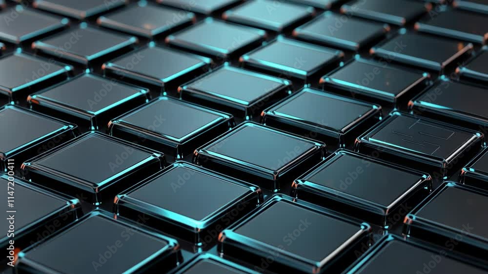 Poster futuristic metallic tiles with glowing edges and circuit patterns