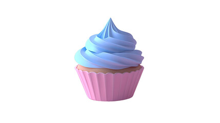 Pink and Blue Swirl Frosting Cupcake With Sprinkles 3D Render Design