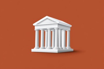 Obraz premium A minimalist white building with columns on a solid orange background.