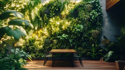 Obraz premium Serene Indoor Garden Oasis: A Tranquil Dining Space