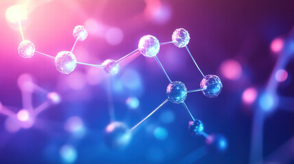 Abstract background with glowing digital connections and chemical molecular structures on a blue-purple gradient