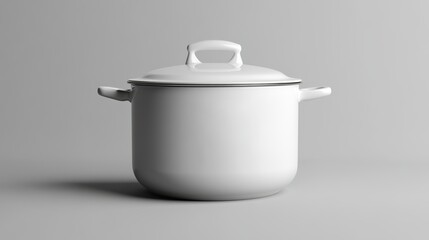 White Cooking Pot with Lid on Plain Background