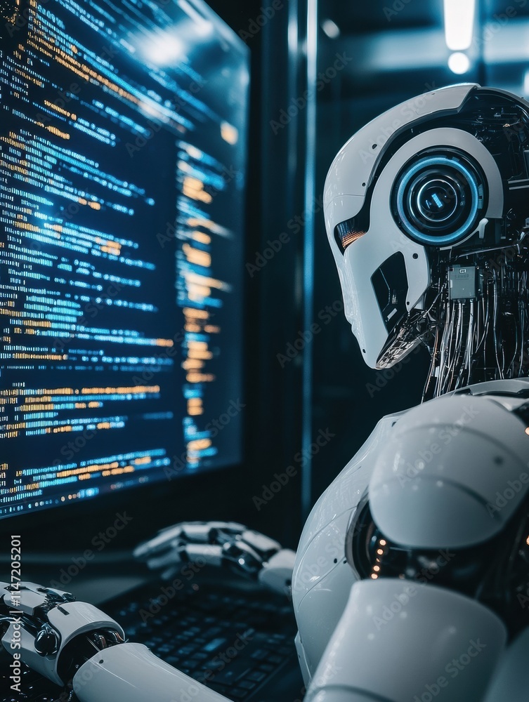 Aufkleber Collaboration of human and artificial intelligence enhances task efficiency and innovation in technology. Generative AI