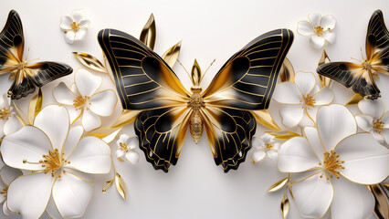 Luxury Butterflies on Floral Embossed Art