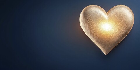 Heart shaped light fixture casting a warm glow on dark blue wall.