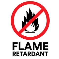 Flame Retardant symbol. No fire sign. red circle with line crossing through it.