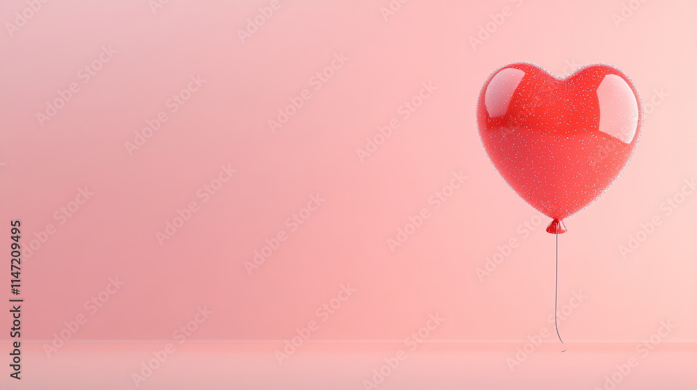 Aufkleber red heart-shaped balloon floating on a soft pink background with subtle sparkles and gentle light sh