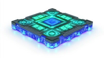Glowing AI Processor Chip with Intricate Circuits