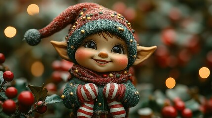 Festive Christmas Elf Figurine Amidst Holiday Decorations