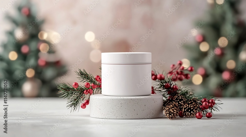 Poster clean and minimalist round candle tin mockup with blank label set against a cozy background featurin