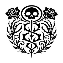 Skull Rose Leaf Born Hand